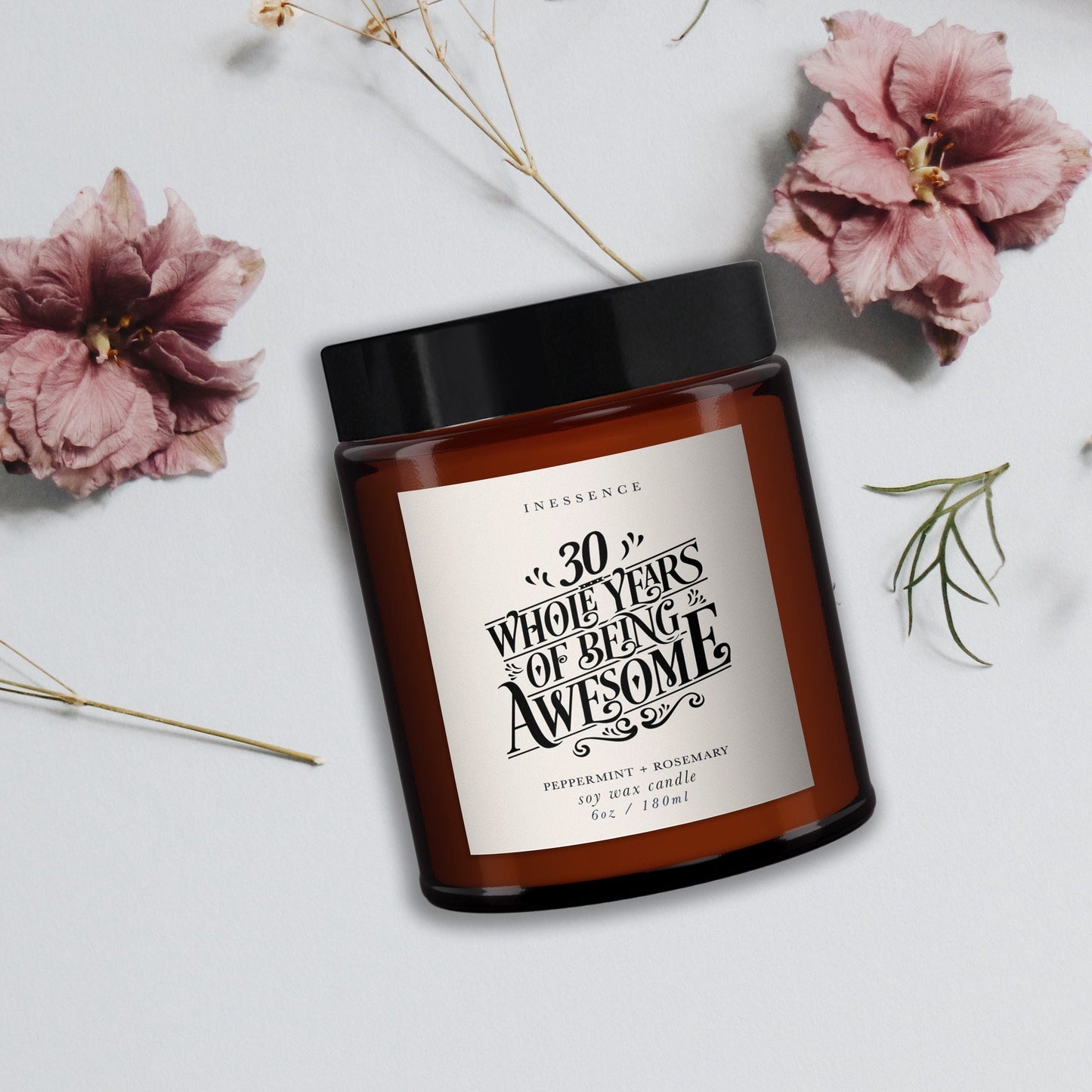 30th Personalised Aromatherapy Candle, Essential oils, Soy wax, Birthday Gift for Friend, Birthday Gift for Her, All Natural, Vintage Gift