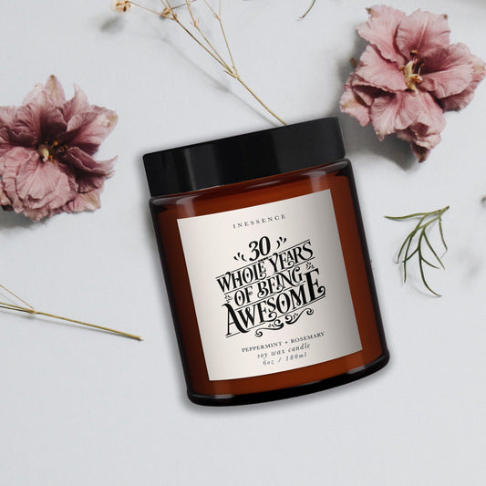 30th Personalised Aromatherapy Candle, Essential oils, Soy wax, Birthday Gift for Friend, Birthday Gift for Her, All Natural, Vintage Gift