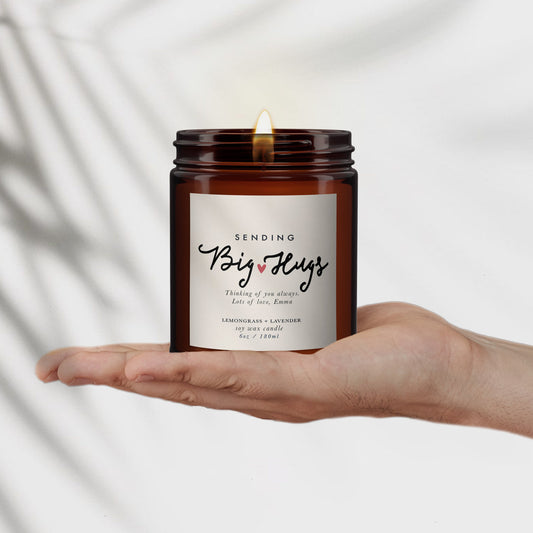 Big Hugs Personalised Candle, Thoughtful Gift, Thinking of you,Pure essential oil soywax candle, message candle, hug in post, send love