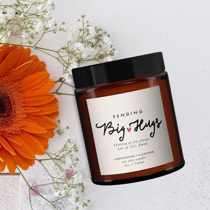 Big Hugs Personalised Candle, Thoughtful Gift, Thinking of you,Pure essential oil soywax candle, message candle, hug in post, send love