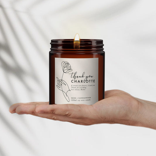 Personalised Thank You Candle, Thoughtful gift for a Friend, Pure essential oil soy wax candle, perosnalised candle