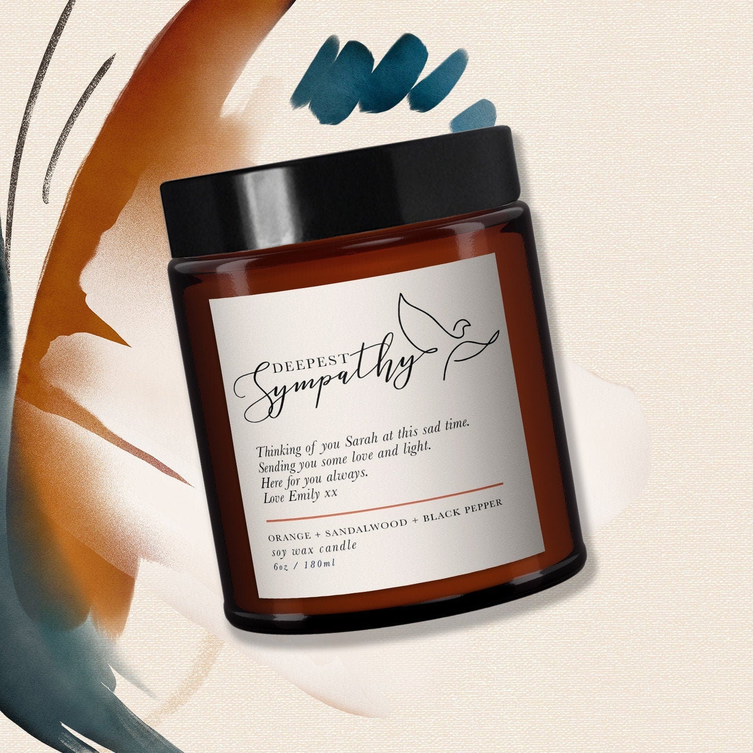 Sympathy Gift, personalised candle, pure essential oil soy wax candle, message candle, sorry for your loss, sympathy card