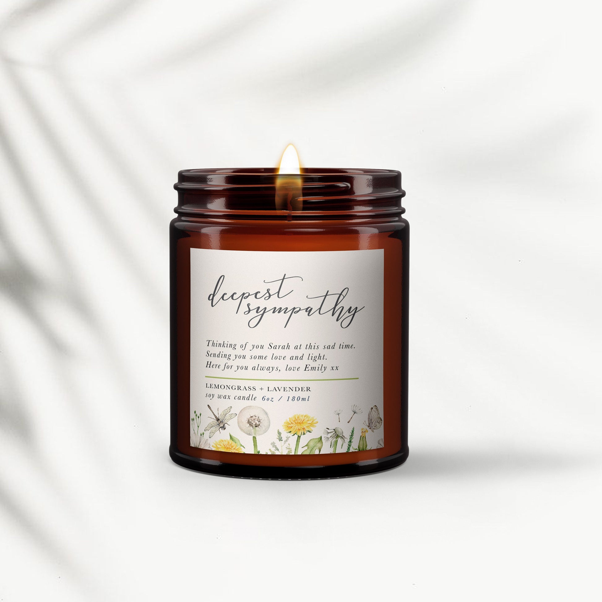 Sympathy Gift, personalised candle, pure essential oil soy wax candle, message candle, sorry for your loss, sympathy card