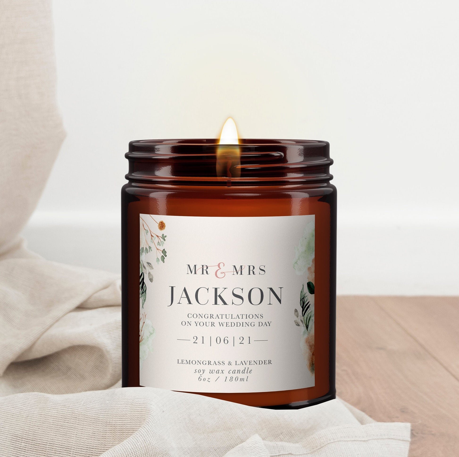 Wedding Gift Personalised Candle, Pure Essential Oil Soy Wax Candle, Wedding day gift, Wedding present, Congratulations