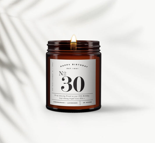 30th Birthday Personalised Gift, Aromatherapy Candle, Essential oils, Birthday Gift for Friend, Birthday Gift for Her, Vintage Gift