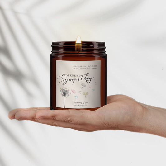 Deepest Sympathy Gift, personalised candle, pure essential oil soy wax candle, message candle, in memory of