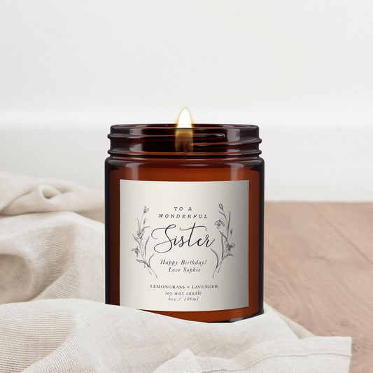 Sister Personalised Candle Gift, Pure essential oil soy wax candle, wonderful sister gift, gift for sister