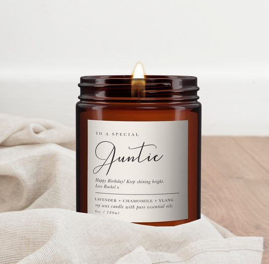 Personalized Aunt Birthday Candle - Pure Essential Oil Soy Wax Gift for Auntie Message Candle