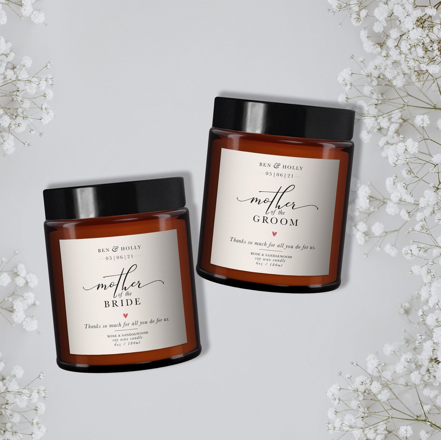 Mother of the Bride and Groom Personalised Candle Set, Pure Essential Oil Candle, Mother of the Bride Gift, Mother of the Groom Gift