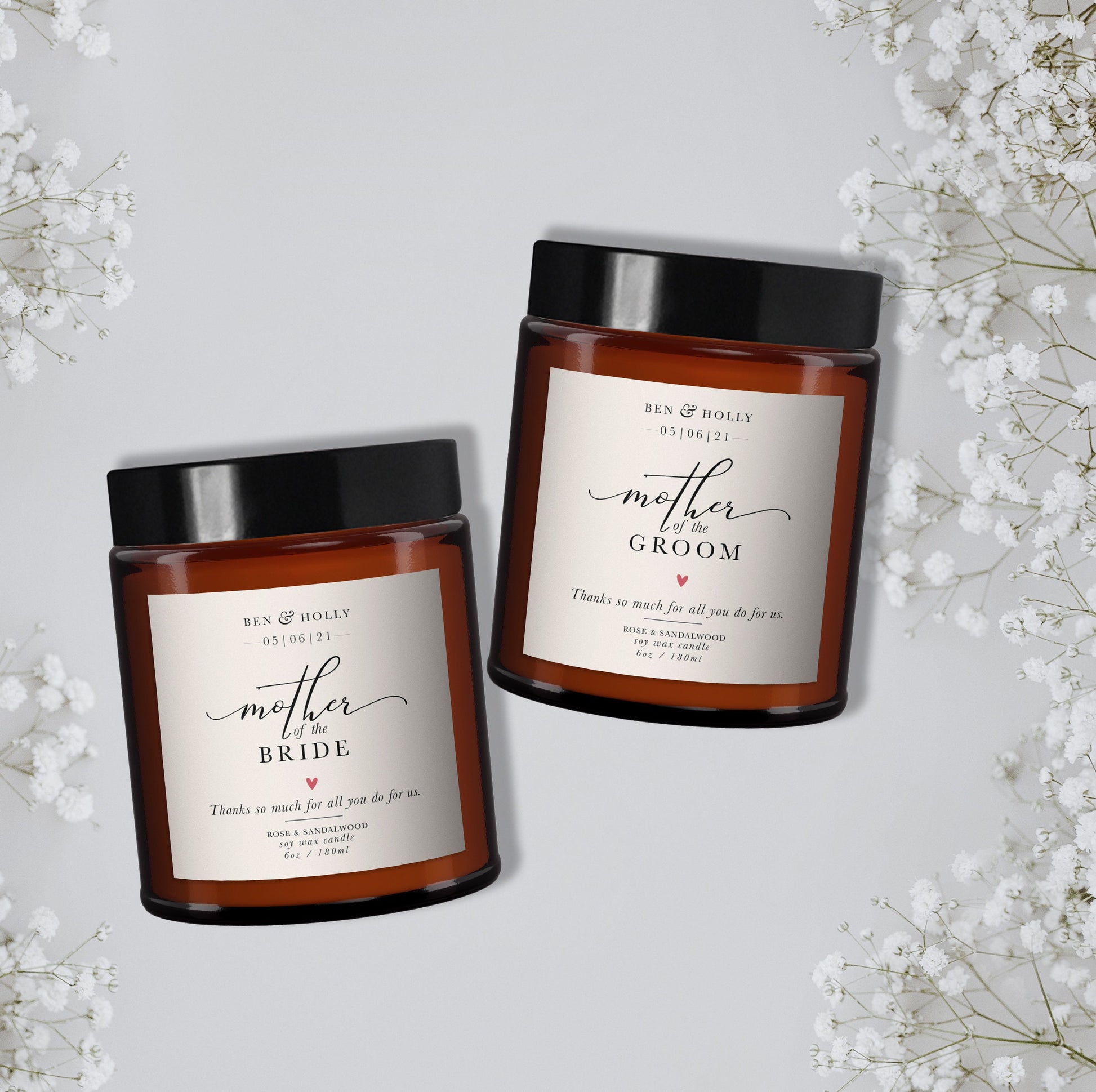Mother of the Bride and Groom Personalised Candle Set, Pure Essential Oil Candle, Mother of the Bride Gift, Mother of the Groom Gift