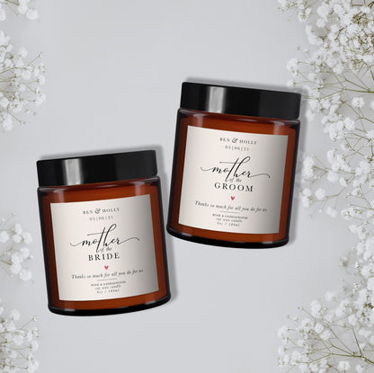 Mother of the Bride and Groom Personalised Candle Set, Pure Essential Oil Candle, Mother of the Bride Gift, Mother of the Groom Gift