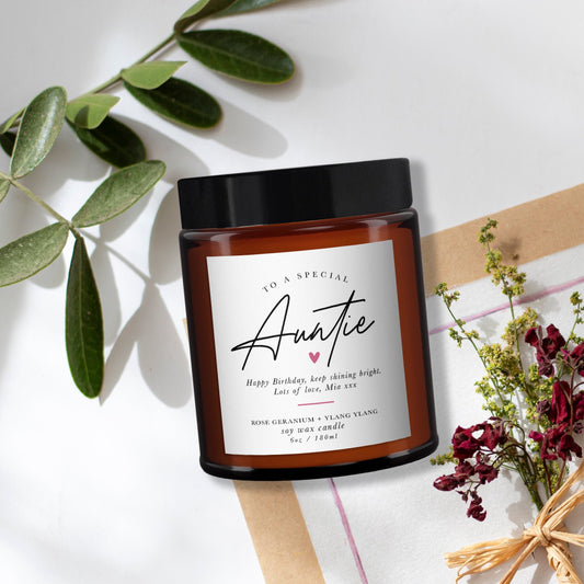 Personalised Auntie Candle - Gift for Auntie - Aunt Birthday Gift - Pure Essential Oil Soy Wax - Message Candle