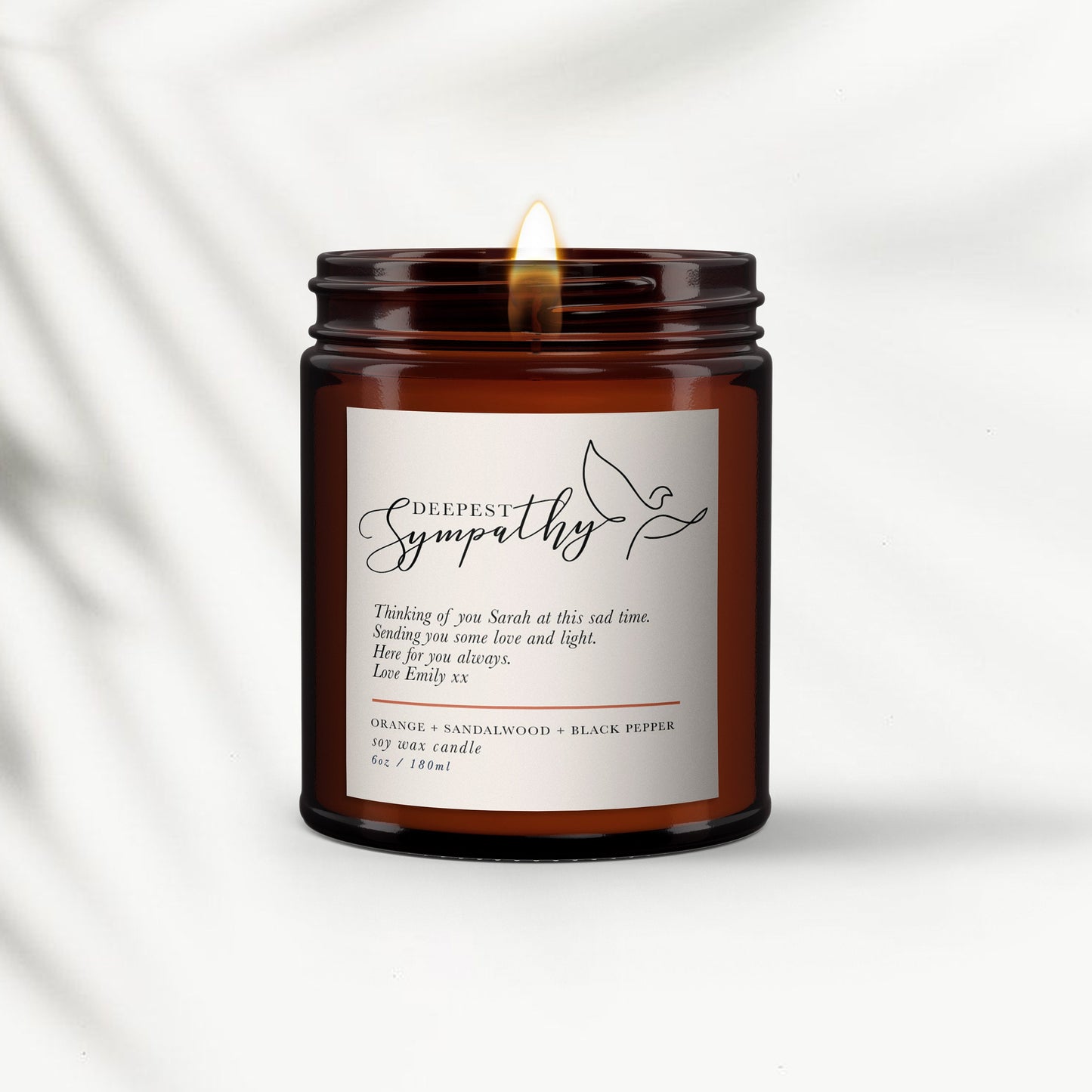 Sympathy Gift, personalised candle, pure essential oil soy wax candle, message candle, sorry for your loss, sympathy card