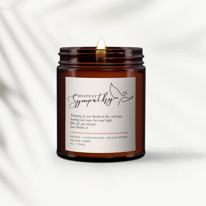 Sympathy Gift, personalised candle, pure essential oil soy wax candle, message candle, sorry for your loss, sympathy card