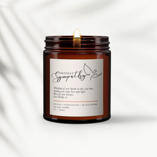 Sympathy Gift, personalised candle, pure essential oil soy wax candle, message candle, sorry for your loss, sympathy card