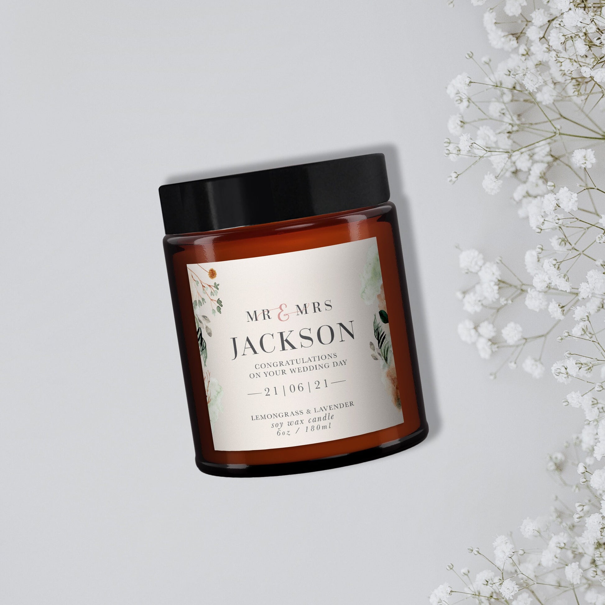 Wedding Gift Personalised Candle, Pure Essential Oil Soy Wax Candle, Wedding day gift, Wedding present, Congratulations