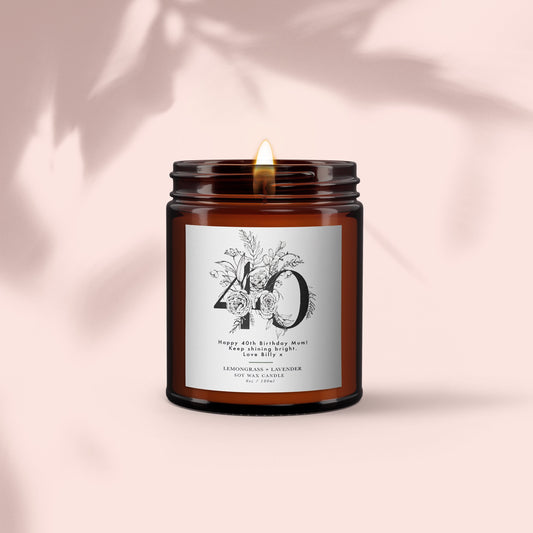 40th Birthday Personalised Botanical Aromatherapy Candle Gift, Wellbeing Gift, Birthday Gift for Friend, Birthday Gift for Her
