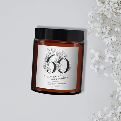 60th Birthday Personalised Botanical Aromatherapy Candle Gift, Wellbeing Gift, Birthday Gift for Friend, Birthday Gift for Her