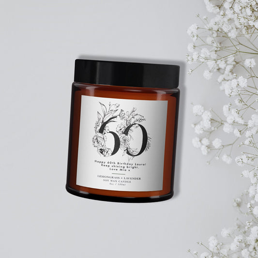 60th Birthday Personalised Botanical Aromatherapy Candle Gift, Wellbeing Gift, Birthday Gift for Friend, Birthday Gift for Her