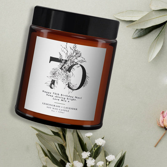 70th Birthday Personalised Aromatherapy Candle Gift, Pure Essential Oils, Wellbeing Gift, Birthday Gift for Friend, Birthday Gift for Her