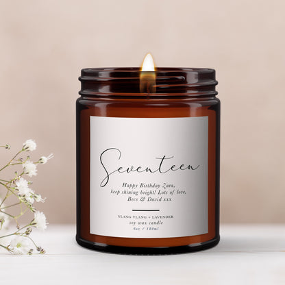 17th Birthday Personalised Candle Gift, Aromatherapy candle, Essential oil, Birthday Gift for Friend, Birthday Gift for Her