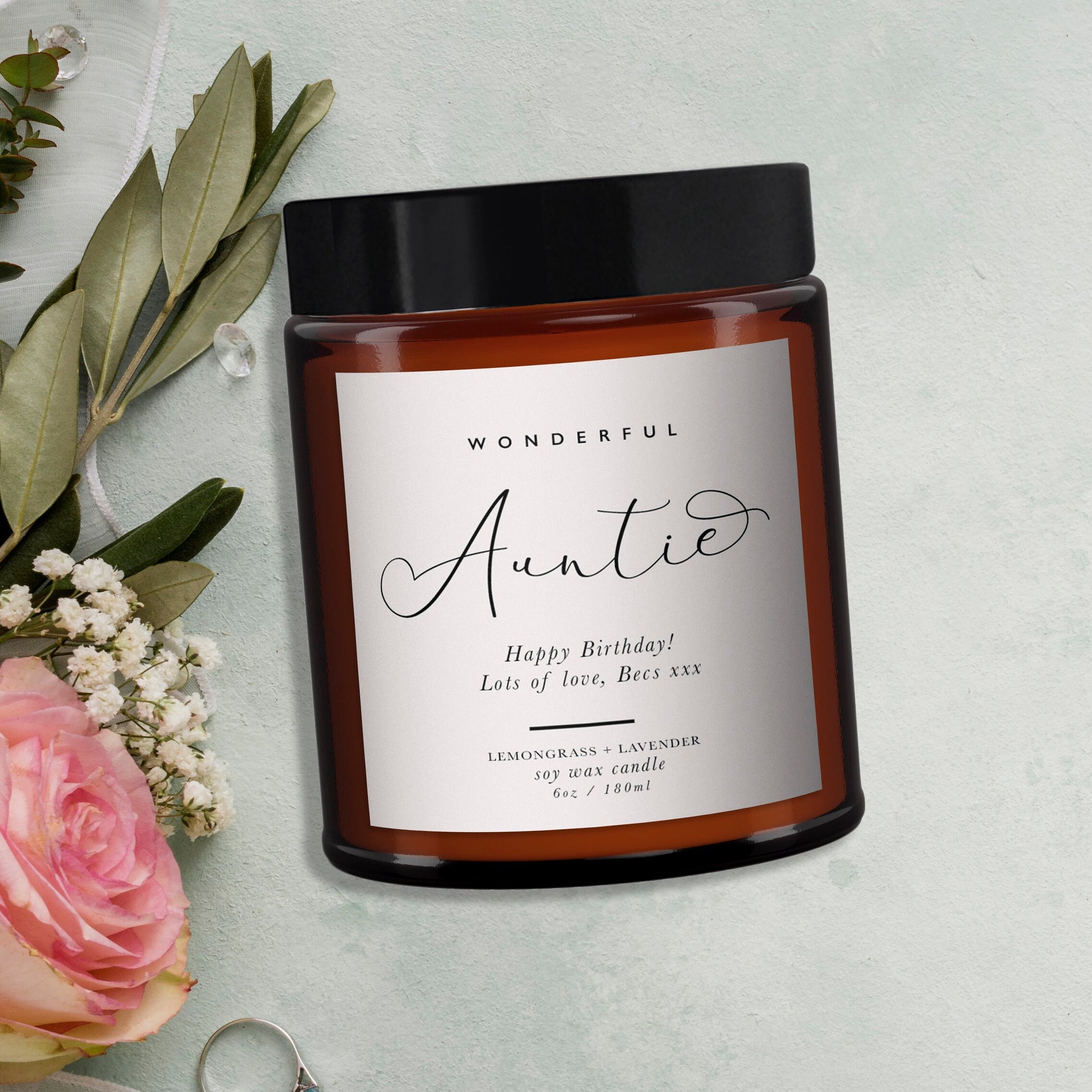 Wonderful Auntie Personalised Candle, Gift for Auntie, Aunt Birthday Gift, Pure essential oil soy wax candle, message candle