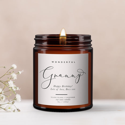 Personalised Granny Aromatherapy Candle,Granny Birthday,Gift for Granny,Personalised Candle,Pure essential oil soy wax,message candle