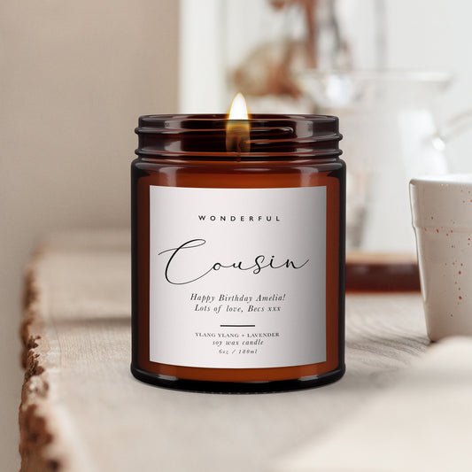 Personalised Cousin Aromatherapy Candle, Pure essential oils, Soy wax, All Natural, Keepsake Gift, Birthday Gift for Her, Gift for Cousin