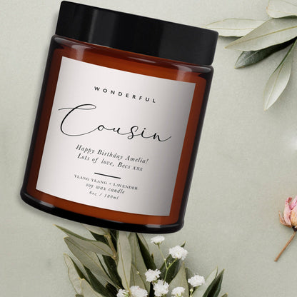 Personalised Cousin Aromatherapy Candle, Pure essential oils, Soy wax, All Natural, Keepsake Gift, Birthday Gift for Her, Gift for Cousin