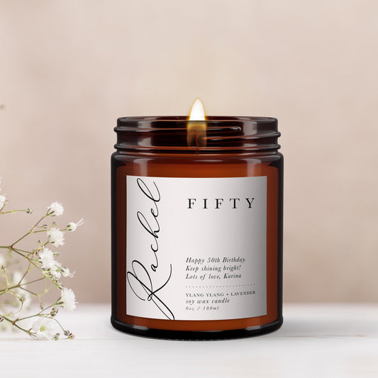 50th Birthday Personalised Aromatherapy Candle Gift, Birthday Gift for Friend, Wellbeing, Unique Gift, Birthday Gift for Her, Essential Oils