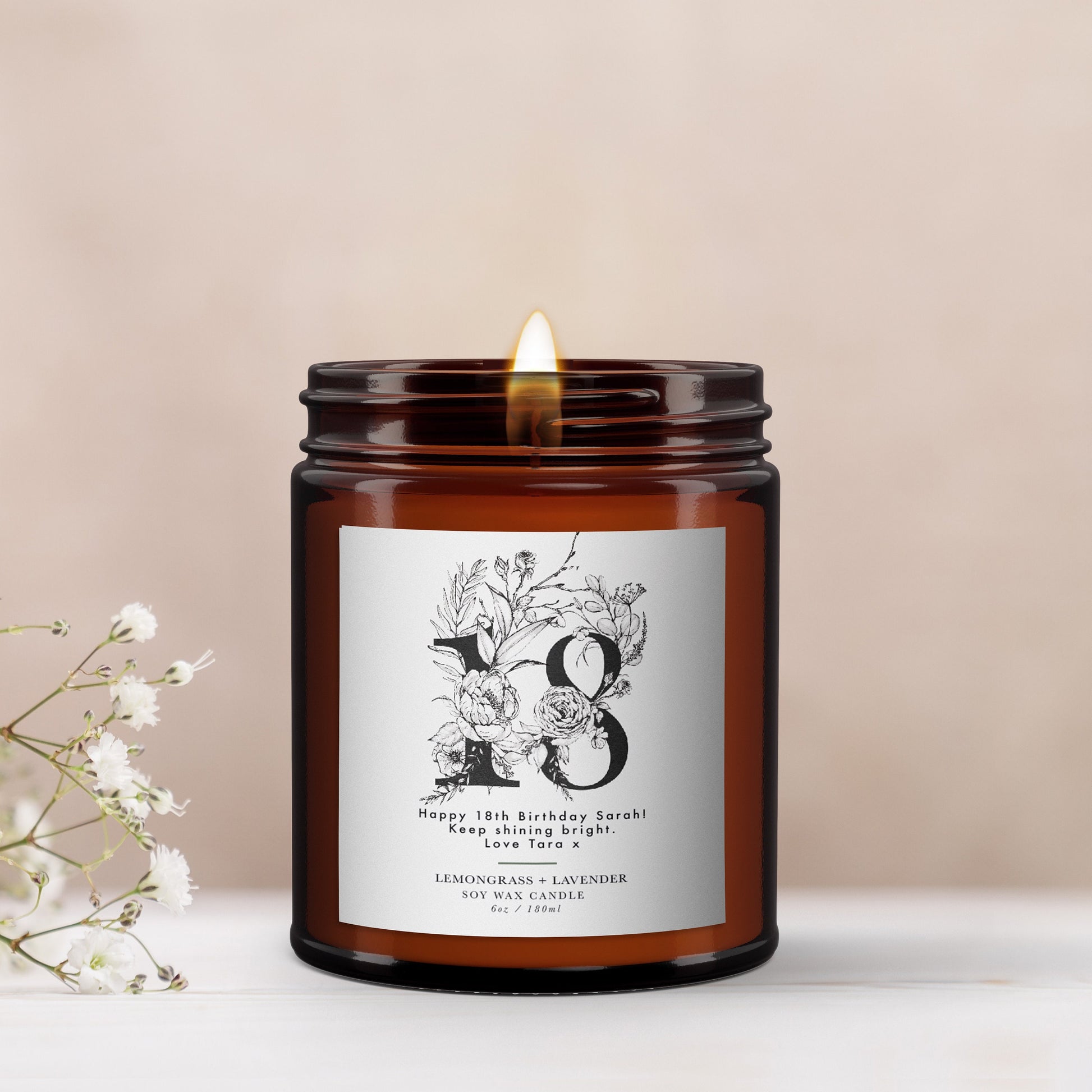 18th Birthday Personalised Aromatherapy Candle Gift, Essential Oils, Botanical, Vintage, Birthday Gift for Friend, Birthday Gift for Her