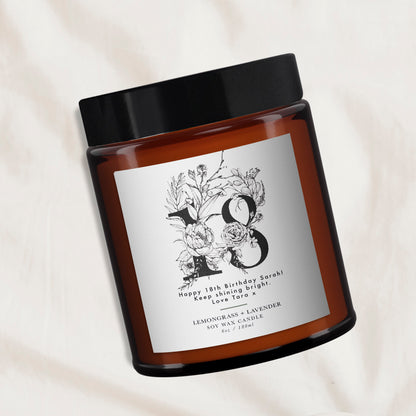 18th Birthday Personalised Aromatherapy Candle Gift, Essential Oils, Botanical, Vintage, Birthday Gift for Friend, Birthday Gift for Her