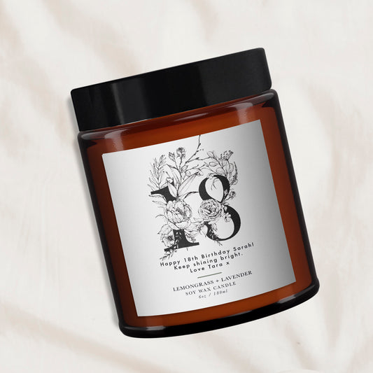 18th Birthday Personalised Aromatherapy Candle Gift, Essential Oils, Botanical, Vintage, Birthday Gift for Friend, Birthday Gift for Her