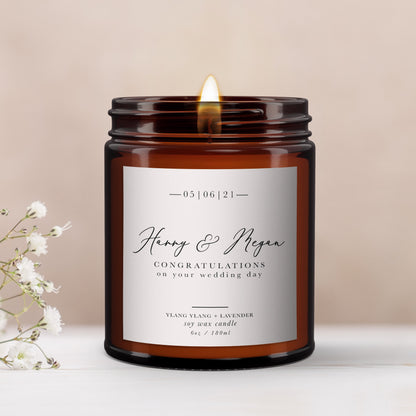 Wedding Gift Personalised Candle, Pure Essential Oil Soy Wax Candle, Wedding day gift, Wedding present, Congratulations