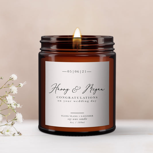 Wedding Gift Personalised Candle, Pure Essential Oil Soy Wax Candle, Wedding day gift, Wedding present, Congratulations