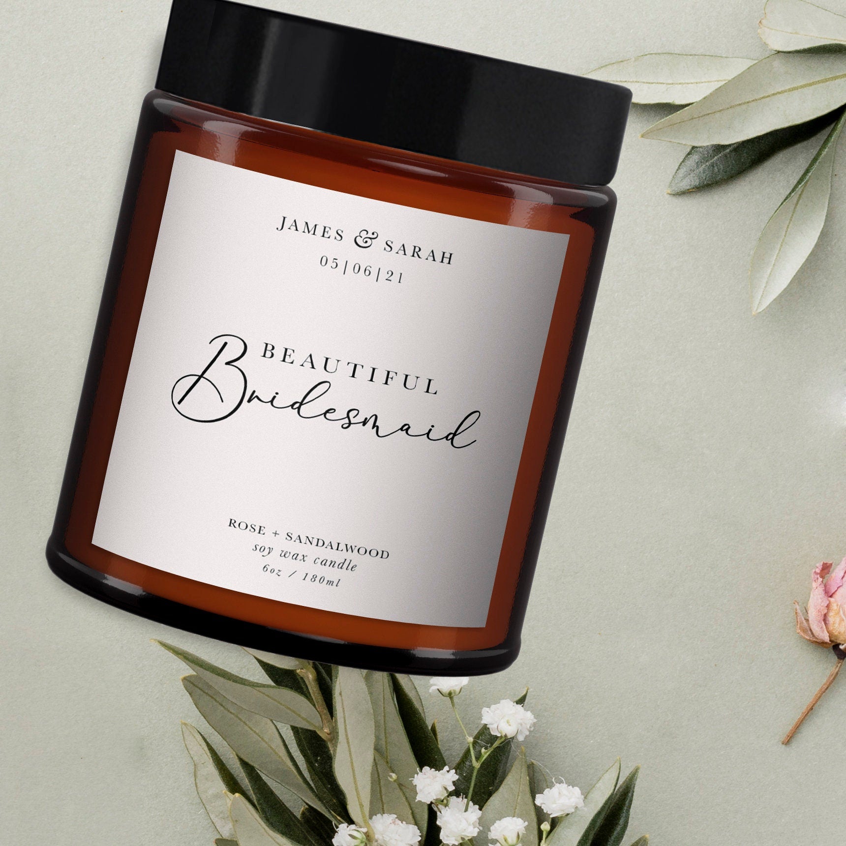 Beautiful Bridesmaid Personalised Candle, Pure Essential Oil Candle, Bridesmaid Gift, Gift for Bridesmaids