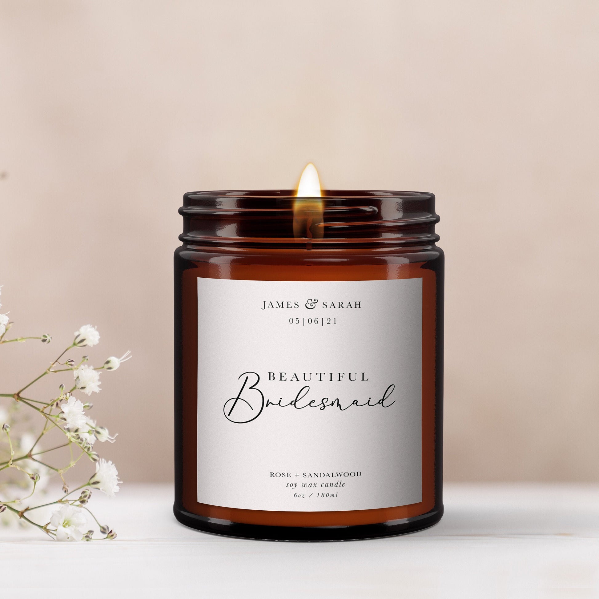Beautiful Bridesmaid Personalised Candle, Pure Essential Oil Candle, Bridesmaid Gift, Gift for Bridesmaids