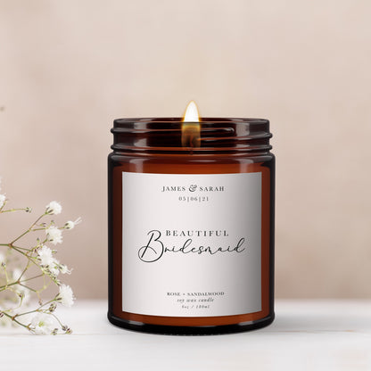 Beautiful Bridesmaid Personalised Candle, Pure Essential Oil Candle, Bridesmaid Gift, Gift for Bridesmaids