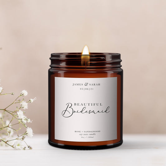 Beautiful Bridesmaid Personalised Candle, Pure Essential Oil Candle, Bridesmaid Gift, Gift for Bridesmaids