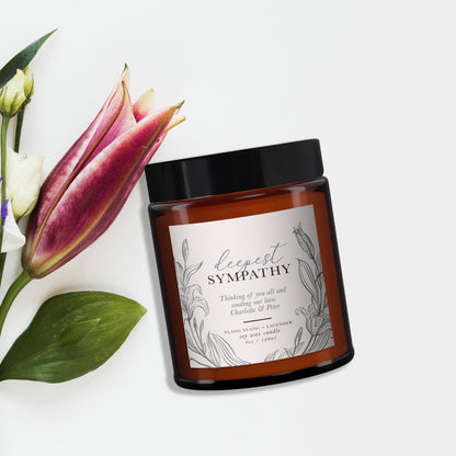 Deepest Sympathy Gift, personalised candle, pure essential oil soy wax candle, message candle, in memory of