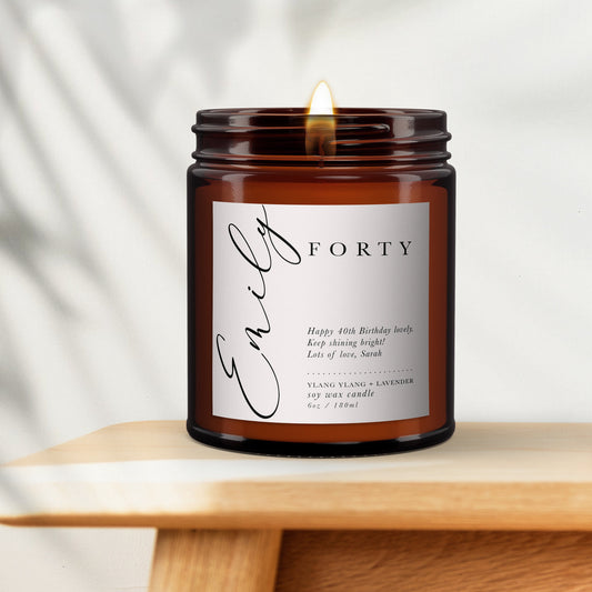 40th Birthday Personalised Aromatherapy Candle Gift, Wellbeing, Unique Gift, Birthday Gift for Friend, Birthday Gift for Her, Essential Oils