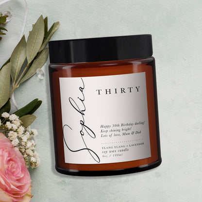 30th Birthday Personalised Aromatherapy Candle, 30th Birthday gift, Candle, Daughter, Gift for Friend, Birthday Gift for Her