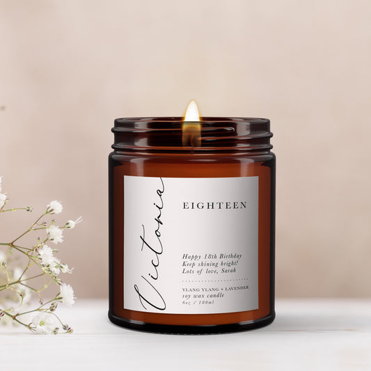 18th Birthday Personalised Aromatherapy Candle Gift, Soy Wax, Essential Oils, Any Age, Birthday Gift for Friend, Birthday Gift for Her