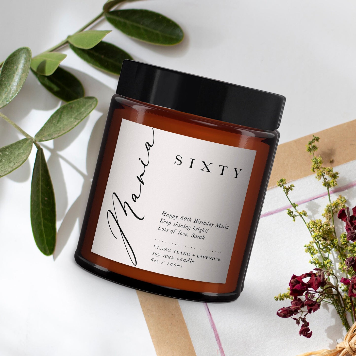 60th Personalised Candle Gift, Aromatherapy candle, Essential oil, Soy wax, Sixty, 60th Birthday Gift, Happy 60th Birthday
