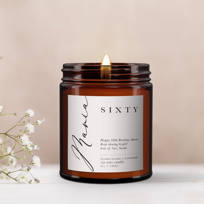 60th Personalised Candle Gift, Aromatherapy candle, Essential oil, Soy wax, Sixty, 60th Birthday Gift, Happy 60th Birthday