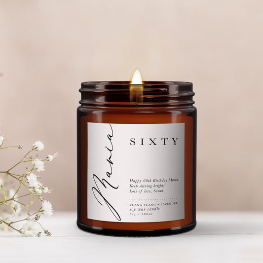60th Personalised Candle Gift, Aromatherapy candle, Essential oil, Soy wax, Sixty, 60th Birthday Gift, Happy 60th Birthday