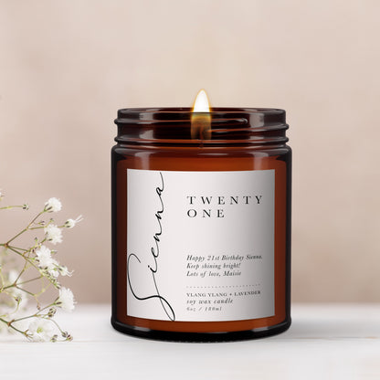 21st Birthday Personalised Aromatherapy Candle Gift, 25th, 30th, 50th, 60th, Birthday Gift for Friend, Birthday Gift for Her, Essential Oils