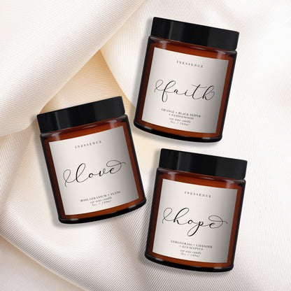 Hope, Love, Faith Candle Gift Set, 3 x inspirational luxury aromatherapy candles,anniversary gift,birthday gift,pamper gift