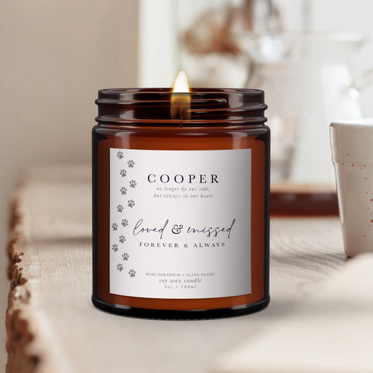 Personalised Pet Remembrance Candle, In memory, Memorial candle, Pet loss, Forever in Our Hearts, Scented candle, Dog, Cat, Sympathy Gift