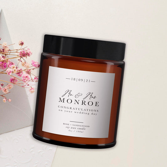 Wedding Gift Personalised Candle, Pure Essential Oil Soy Wax Candle, Wedding day gift, Wedding present, Congratulations